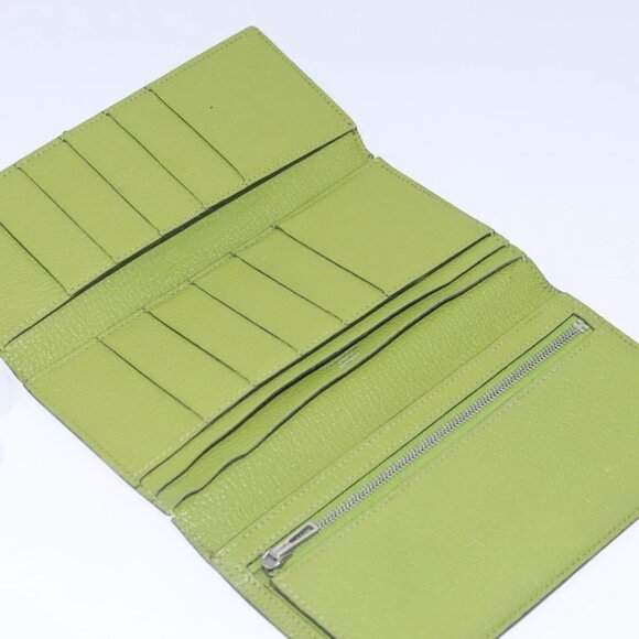 HERMES bean Souffl Wallet Leather Green Silver Auth bs18706 - Picture 11 of 14